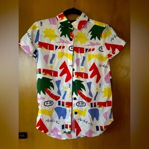 Nooworks A-ok Joyce Top Button Up Multicolor USA Made Artsy Women’s XS